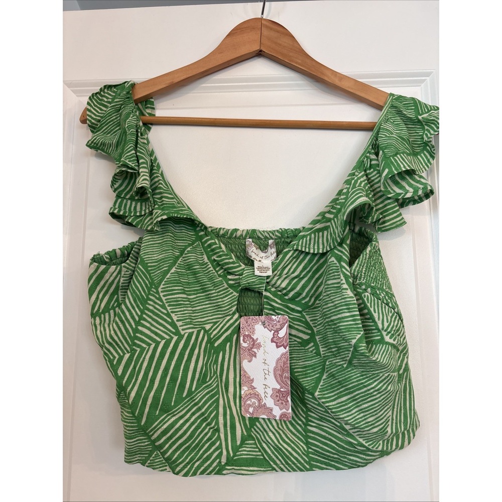 Band Of The Free Green And White Print Tank Top, Size Large, NWT